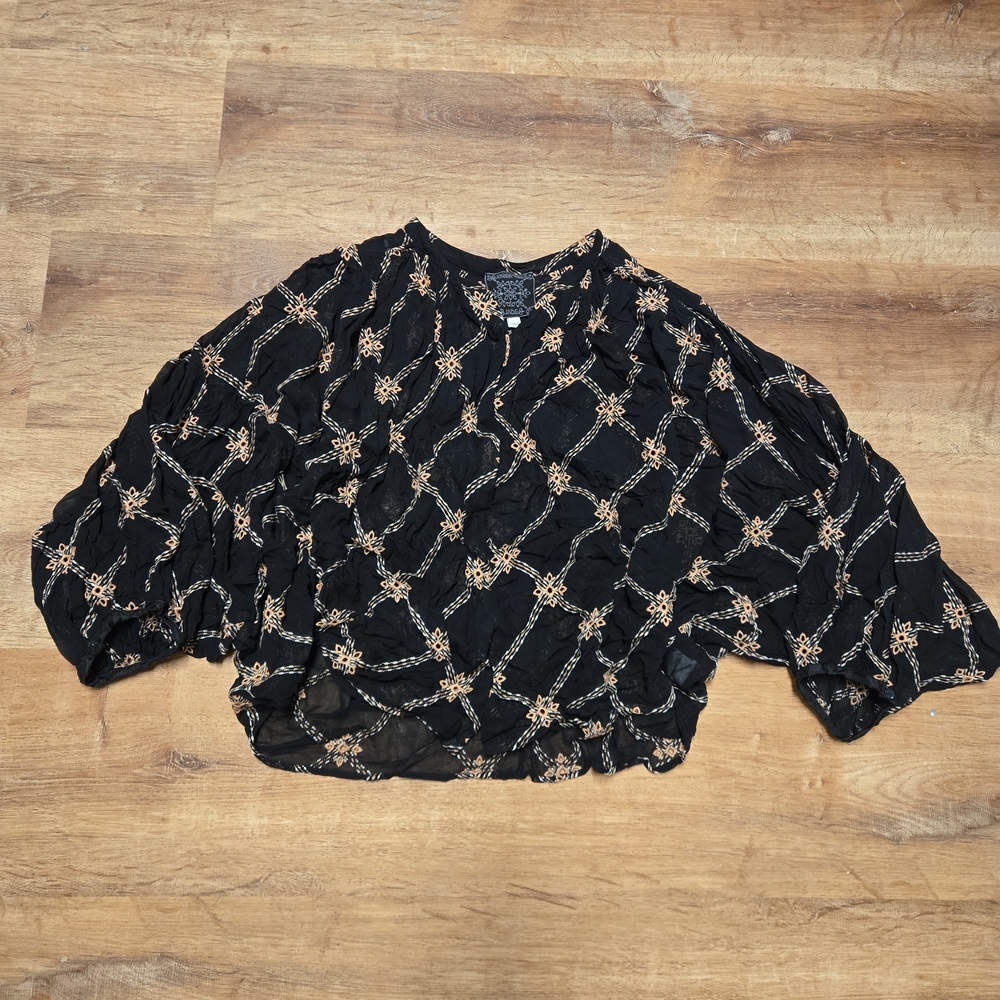 Johnny Was Iman Black and Peach Patterned Button Up Blouse Large